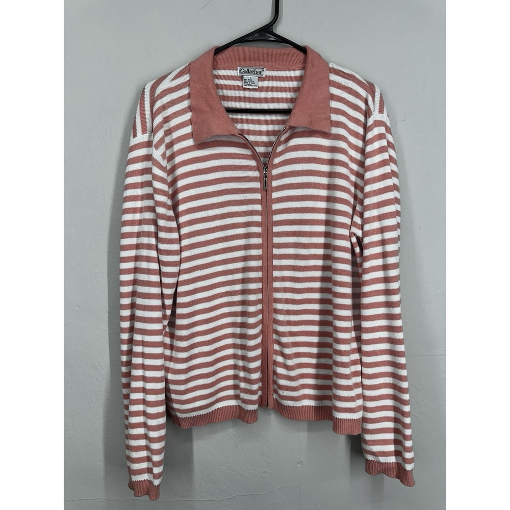 VTG 100% Ramie/Cotton LARGE Full Zip Sweater Sweatshirt Coastal‎ Beach Striped